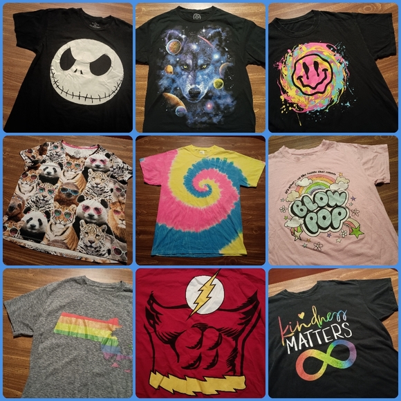 10 T-SHIRT MYSTERY BUNDLE - Bulk Lot Set Random Tees Shirts - Picture 3 of 16